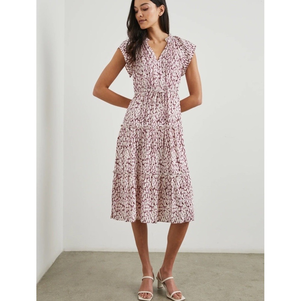 Rails Juni Midi Dress Pink Static Leopard Size‎ Medium Tie Waist Girly Feminine